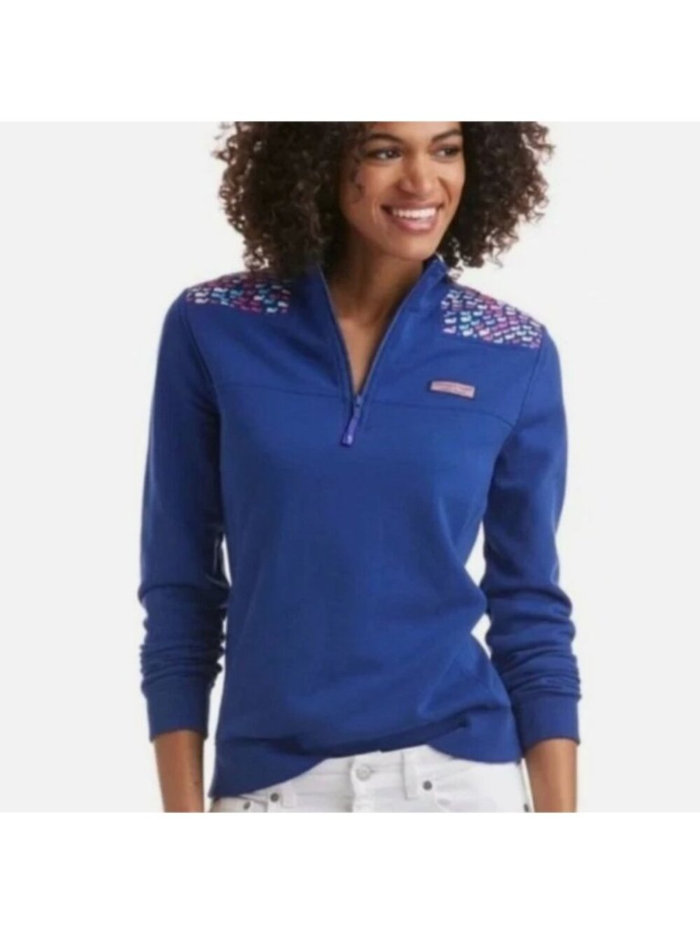 Vineyard Vines Blue Quarter Zip Shep Shirt Multicolor Whale Print Cotton Small